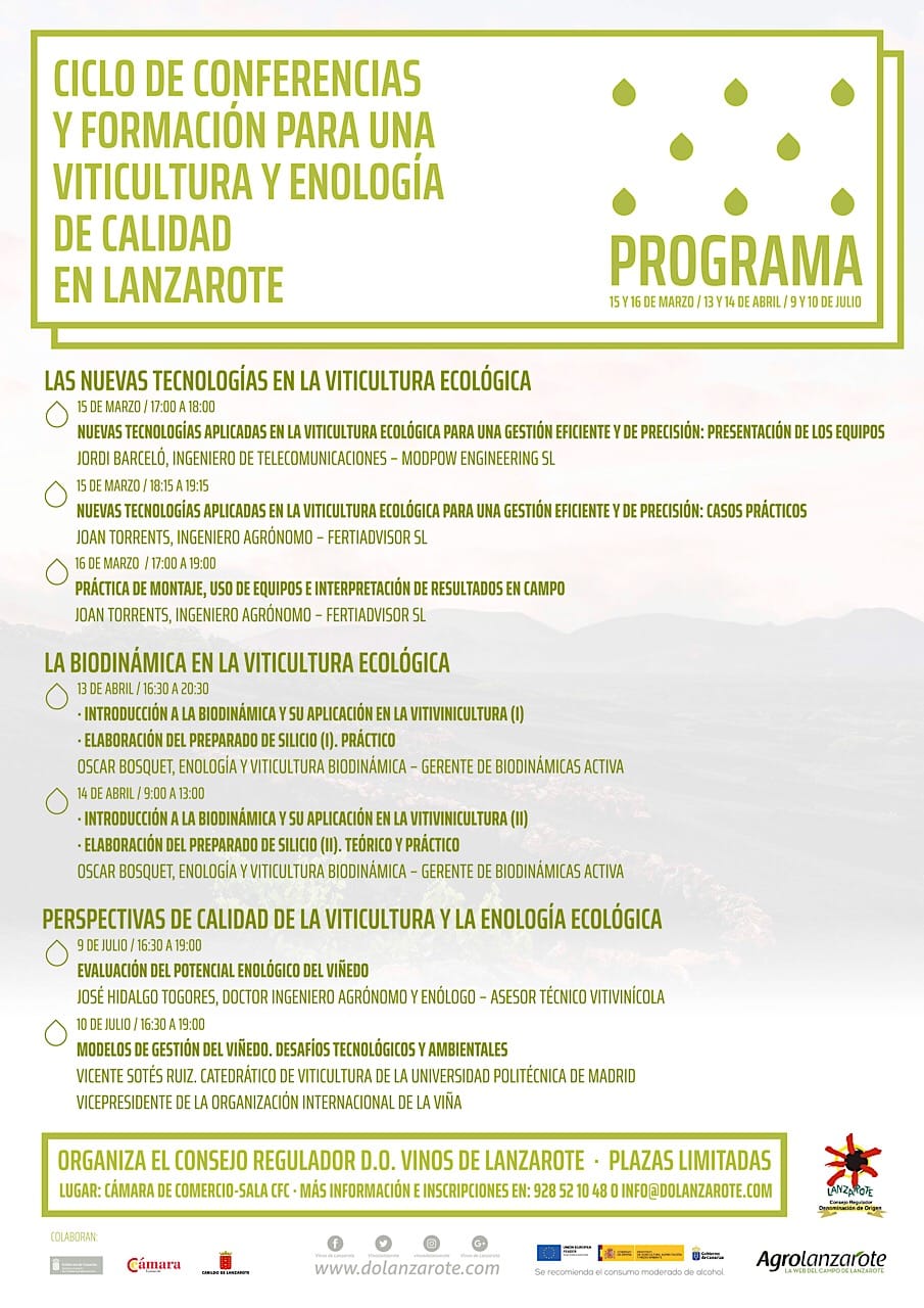 Programa ciclo conferencias de viticultura y enología ecológica Lanzarote 2018